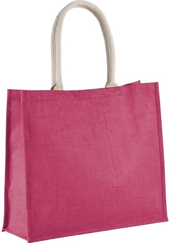 Kimood Jute fuchsia roze shopper/boodschappen tas 42 cm - Stevige boodschappentassen/shopper bag