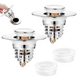 Diboniur Wastafel stopper voor badkamer, 2 stuks, verbeterde bidet-stop, afneembare filtermand, universele keukenstop voor badkuip, keuken, wastafel (afvoergatopening 32-41 mm)