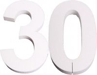 Merkloos Piepschuim cijfer 30 jaar - H25 cm - wit