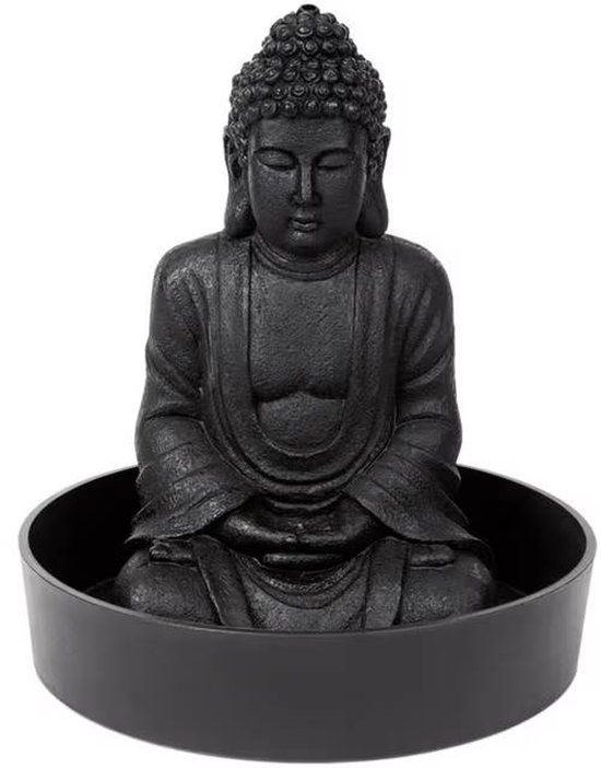 Mascot Online Boeddha Waterfontein 23x17x39,5 cm – Zwart – LED Verlichting – 4 Standen Pomp – Binnen & Buiten – Rustgevende Tuindecoratie – IPX8 Waterbestendig