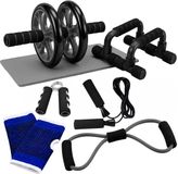 Relaxdays Fitness set - 9-delig - met ab roller - zwart