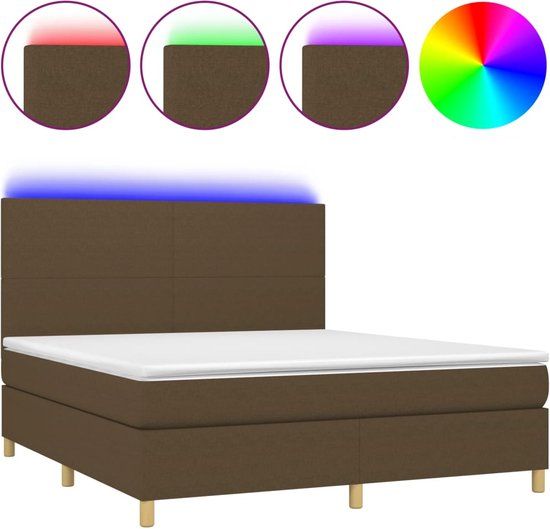 vidaXL Boxspring met matras en LED stof donkerbruin 160x200 cm