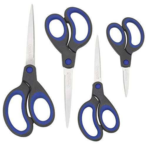 Rapesco 1578 Scissors with Soft Grip, Black/Blue, Set of 4