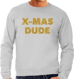Bellatio Decorations Foute Kersttrui sweater - x-mas dude - goud / glitters - grijs - heren - kerstkleding / kerst outfit L