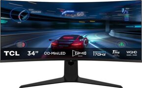 TCL 34R83Q - Ultrawide QHD Mini LED Gaming Monitor - QLED - HDR1600 - USB-C 90w - 34 inch