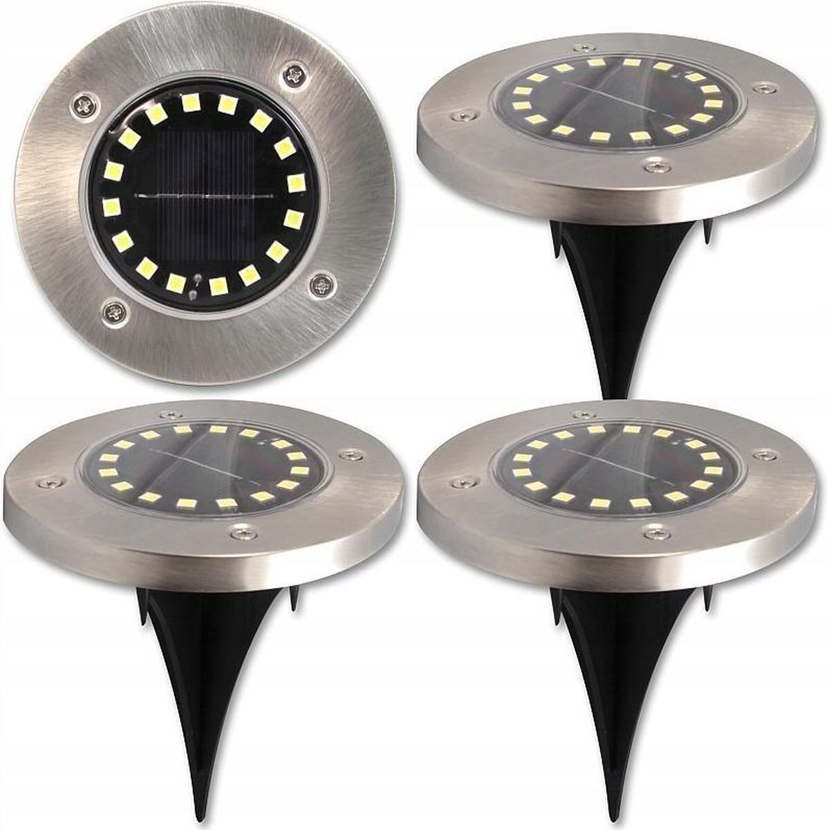 ABC-LED Solar 16 LED grondspot - 1,2 Watt - koud wit - schemersensor - set 4 stuks