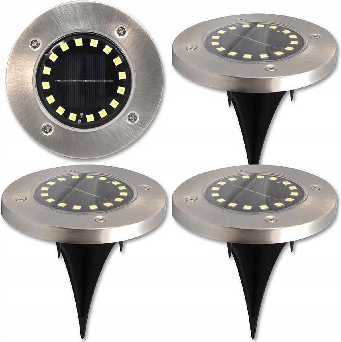 ABC-LED Solar Grondspot - 16 LED - Koud Wit - Set van 4