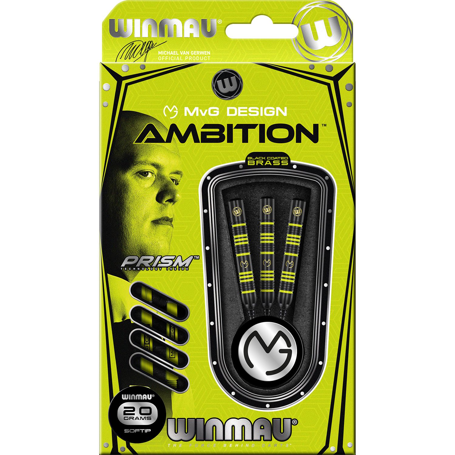 Winmau MvG Ambition Softtip Dartpijlen - 20 gr. - Zwart/Groen