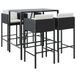Bar de jardin 5 pièces avec coussins poly rotin noir