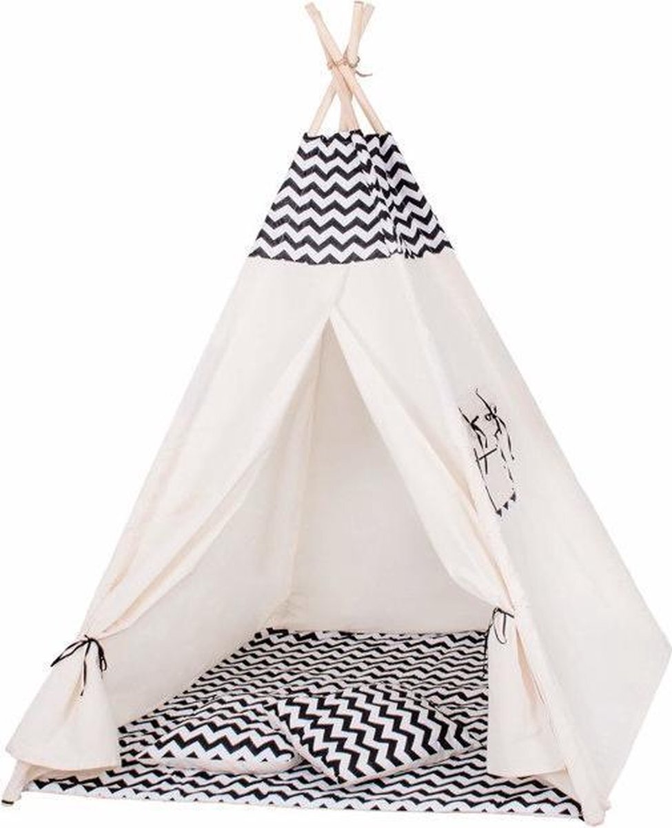 Viking Choice Wigwam tipi teepee tent - speeltent - 4 delig - 100% katoen - zebra patroon