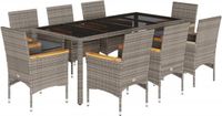 vidaXL 9-delige tuinset met kussens, grijs, van polyrotan met glas