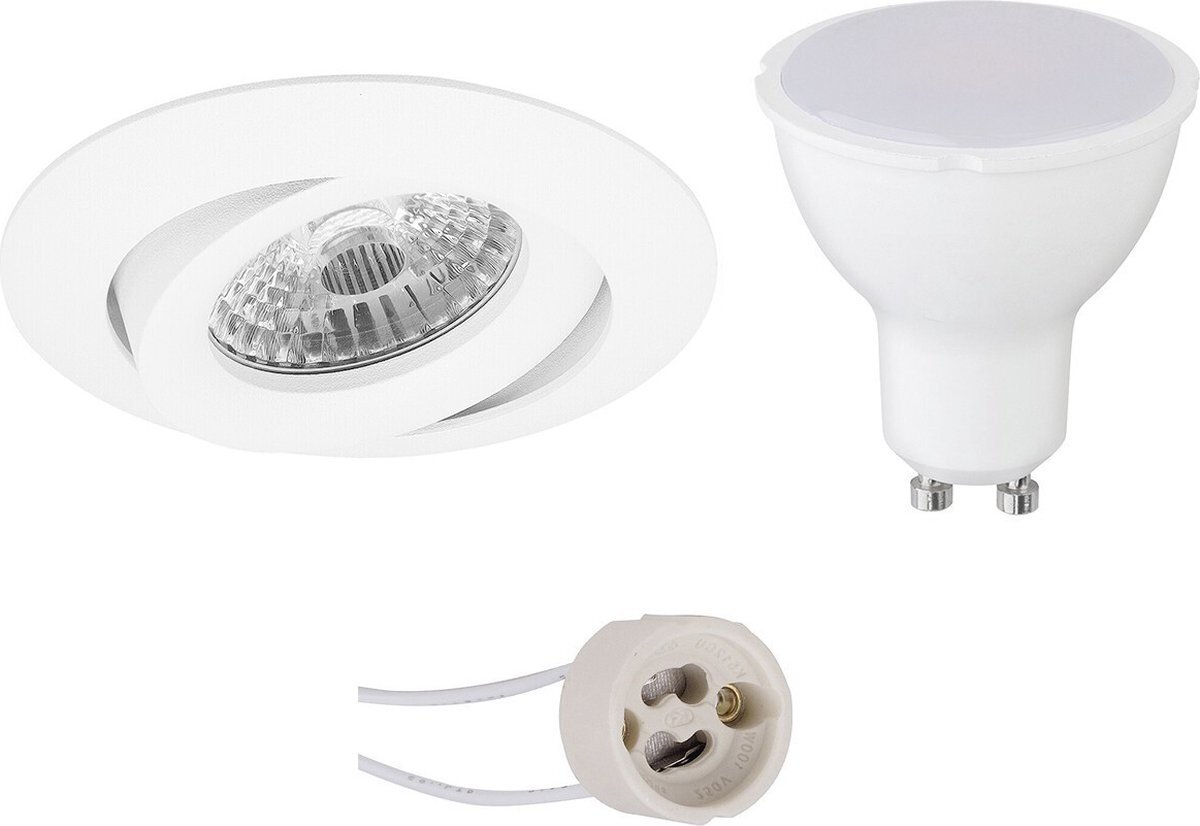 Qualu LED Spot Set - Proma Uranio Pro - GU10 Fitting - Dimbaar - Inbouw Rond - Mat Wit - 6W - Natuurlijk Wit 4200K - Kantelbaar - Ø82mm