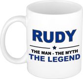 Bellatio Decorations Rudy cadeau mok - man myth legend - naam koffiemok / beker - wit en blauw - 300 ml - verjaardag