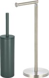 Spirella Badkamer accessoires set - WC-borstel/toiletrollen houder - metaal - donkergroen/zilver - Luxe uitstraling