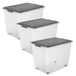 Rotho Compact Set van 3 opbergdozen 70l met deksel en wielen, Kunststof (PP) BPA-vrij, antraciet/transparant, 3 x 70l (57,0 x 39,5 x 51,1 cm)
