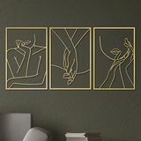 Vivegate Gouden minimalistische vrouwelijke lichaam enkele lijn metalen muurkunst decor - 45 x 30 cm 3 stuks gouden vrouwen lichaam abstracte minimalistische lijnen muur borden voor opknoping
