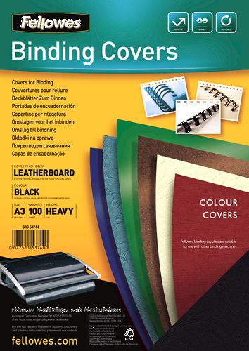 Fellowes Dekbladen Lederlook FSC Zwart Papier 100 Stuks