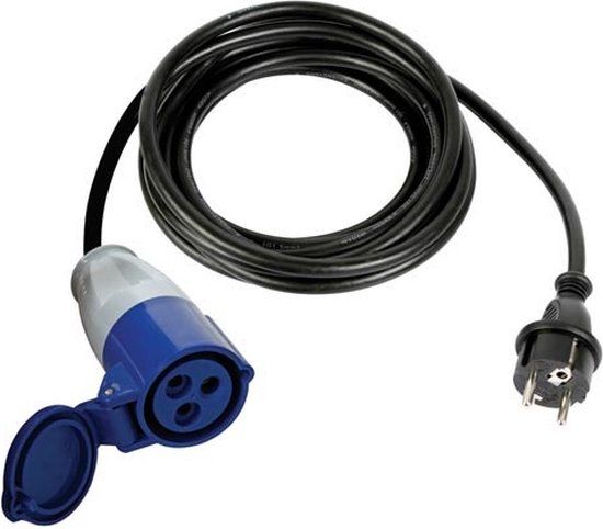 Perel Verloopkabel - H07RN-F 3G1.5 - 3m - Type E/F naar CEE - 16A - 3680W - Rubber - Blauw