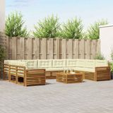 vidaXL - Hoek loungeset - 9 zitplekken - Massief Acacia Hout - Natuurlijk en Crème