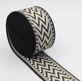 Merkloos 5 Meter TASSENBAND IN MICKLEUREN met W-Vorm Motief, Breedte 50MM, Kleur 08 KAKI-BEIGE-WIT-ZWART