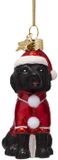 Vondels Boule de Noël en verre - Chien en pyjama de Noël 9cm Noir, Rouge