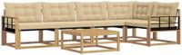 vidaXL Hoek loungeset 5 zitplaatsen Acacia hout Wit en Beige Inclusief tafel