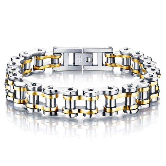 Mendes Jewelry Heren armband Edelstaal Biker Chain Zilverkleurig Goudkleurig