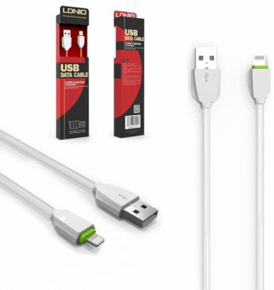 LDNIO LS04 USB oplaad kabel geschikt voor o.a iPhone 5 5S 5C SE 6 6S 7 8 Plus X XS XR Max iPod touch 5 6