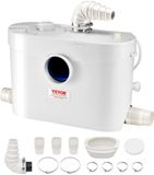 VEVOR Verkleiningspomp voor toilet, 900 W, opvoerhoogte 12 m, met 4 wateringangen, afvalwaterafvoermachine voor toilet, kelder, douche, wastafel, wasgoed