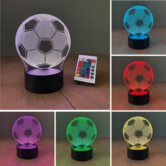 Klarigo Nachtlamp - Voetbal - 3D LED - 16 Kleuren - Bureaulamp - Kinderen - Afstandsbediening - WK 2022