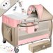 KIDIZ® Lit de camping Lit de voyage Nacelle Lit de bébé Ensemble combiné 3 en 1 Lit d'enfant avec matelas à langer Moustiquaire Parc pour bébé à partir de la naissance jusqu'à 15 kg Parois latérales aérées avec entrée latérale Sac de transport pliable - Rose / Beige