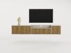 Pinella meuble TV, crème et chêne foncé, avec 3 portes battantes et 1 porte abattante, dimensions : 200 x 35 x 37 cm