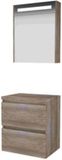 Basic Line Premium 46 Badkamermeubelset - 60 x 46 cm - Greeploos - 2 Lades - Wastafelblad - Spiegelkast met LED Verlichting - Scotch Oak