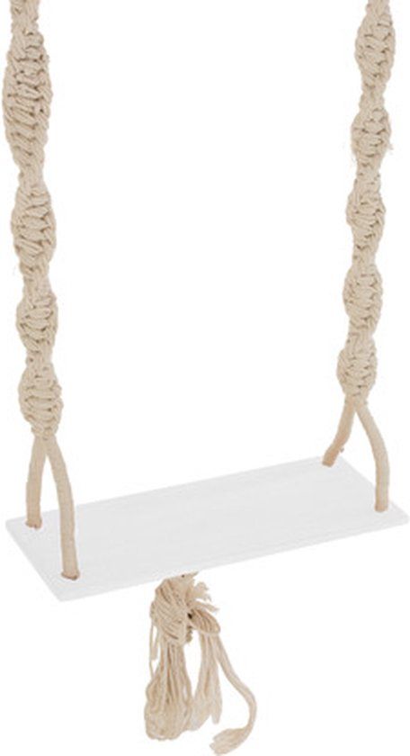 J-Line Schommel Boho Katoen/Hout Beige - Met Standaard - Beige - Raffia - 264 cm