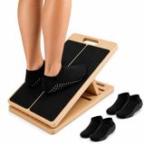 Banc d'étirement des mollets incliné - Réglable en 5 angles - Bois - Avec poignée et 2 paires de chaussettes antidérapantes