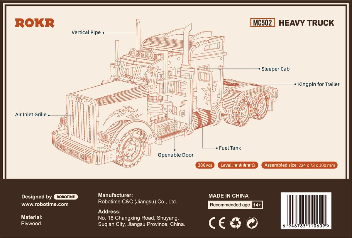Robotime 3D puzzel modelbouw pakket Heavy Truck MC502