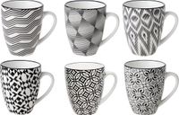 Cosy & Trendy Kopjes/bekers Nikko - set van 12x stuks - zwart/wit - 19 cl