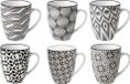 Cosy & Trendy Kopjes/bekers Nikko - set van 12x stuks - zwart/wit - 19 cl