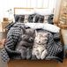 Parure de lit imprimé chat pour lit deux personnes