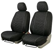 Auto Accessori Lupex Universele autostoelhoezen, 1 paar luxe gabardine stof, geschikt voor alle soorten stoelen (zwart met grijze strepen, vaste of afneembare hoofdsteun)