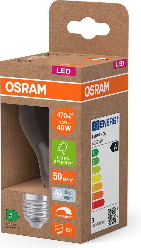 Osram Classic LED E27 Peer Filament Helder 2.2W - 4000K - Dimbaar