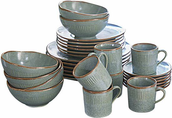 LOBERON Servies set van 30 Périers turquoise/bruin