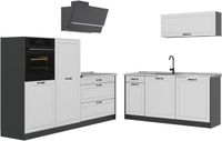 Vicco Complete keukeneenheid R-Line, Wit landelijk/Antraciet, 220 cm zonder werkblad