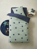 Vertbaudet Dekbedovertrek + kussensloop kinderen DREAM BIG Basics Kaki/Marineblauw Sterren Katoen Junior 200x200 cm