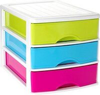 PLASTICFORTE Ladeblok/bureau organizer met 3 lades multi-color/wit - L35,5 x B27 x H26 - Opruimen/opbergen laatjes