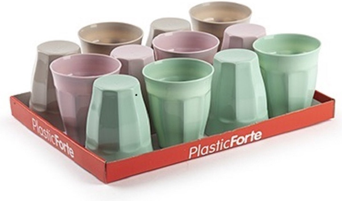 Forte Plastics 36x stuks Drinkglazen/limonadeglazen gekleurd 250 ml - Sapglazen/waterglazen onbreekbaar kunststof voor kinderen