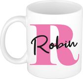 Bellatio Decorations Naam mok Robin - roze - wit - keramiek - 300 ml - cadeau beker