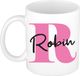 Bellatio Decorations Naam mok Robin - roze - wit - keramiek - 300 ml - cadeau beker