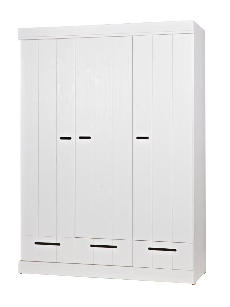 WOOOD Connect Kledingkast 3-Deurs met Lade - Grenen - Wit - 195x140x53