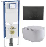 Geberit QeramiQ Dely Swirl Toiletset - 36.3x51.7cm - Geberit UP720 Duofix Sigma inbouwreservoir - slim zitting - bedieningsplaat mat zwart - ronde knoppen - mat wit